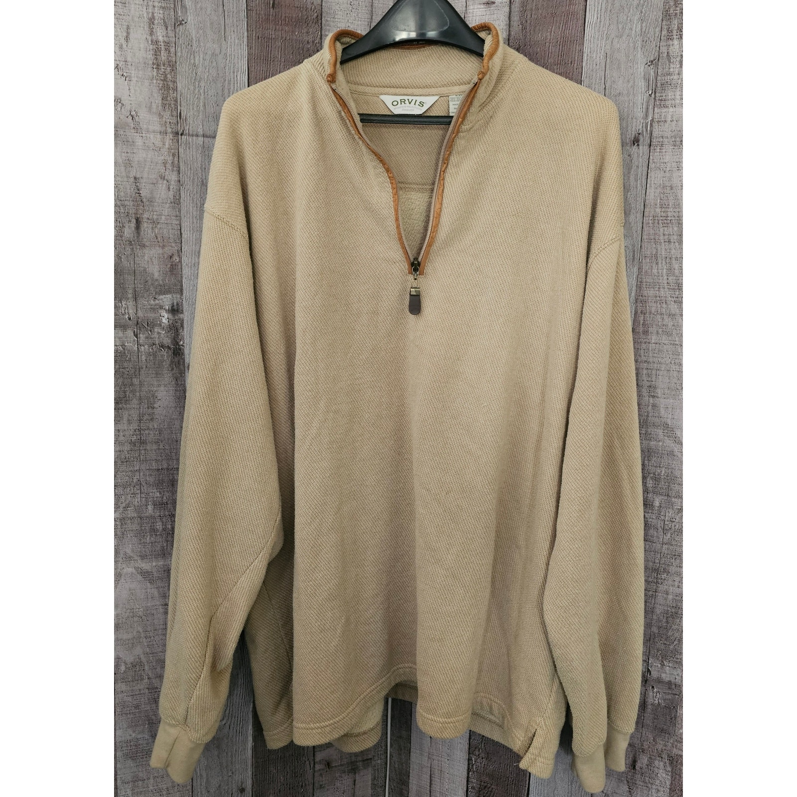 Orvis Sweater Oatmeal Tan 1/4 Zip Long Sleeve Sweater Men's Size 2x Xxl